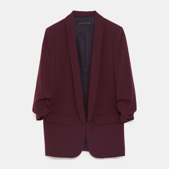 NWT Zara Burgundy Wine Crepe Oversized Boyfriend Blazer - Picture 2 of 12